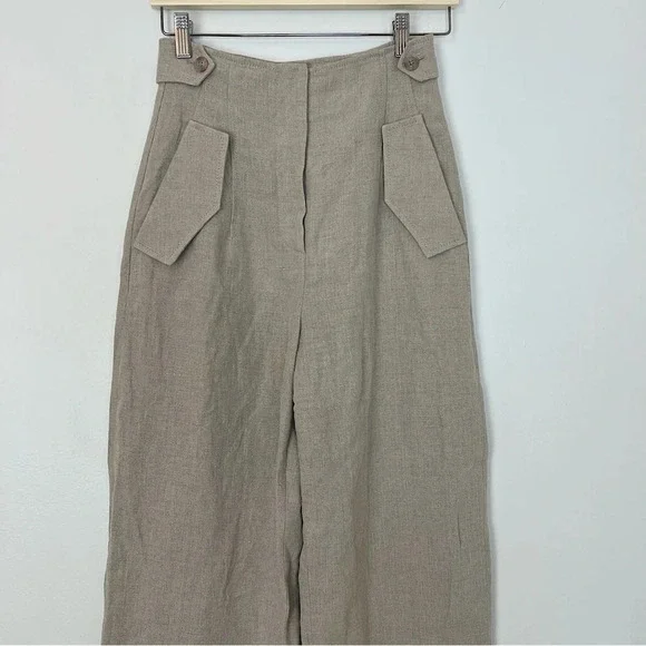 Alberta Ferretti High Waist Wide Leg Linen Pants Beige Oatmeal IT 38 US 2 NWT - Picture 3 of 10